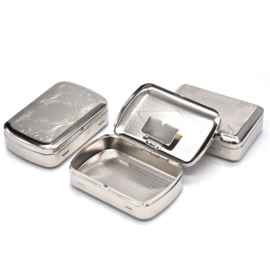 One side tobacco tin silver