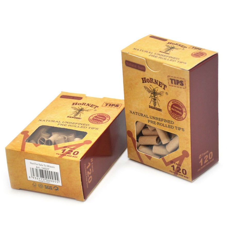 HORNET Unbleached Per-rolled tips box Brown