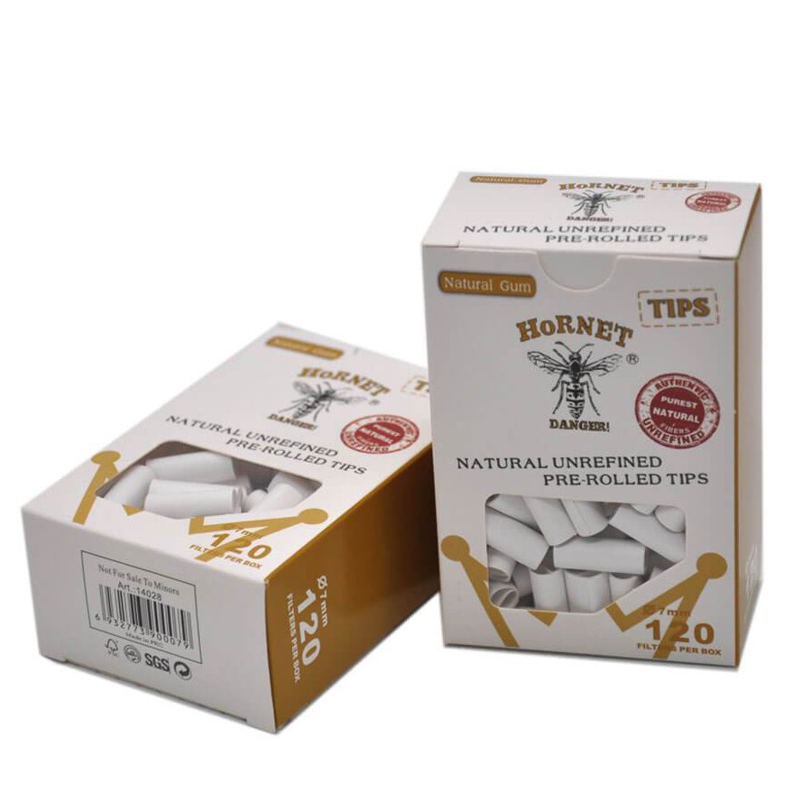 HORNET Unbleached Per-rolled tips box White